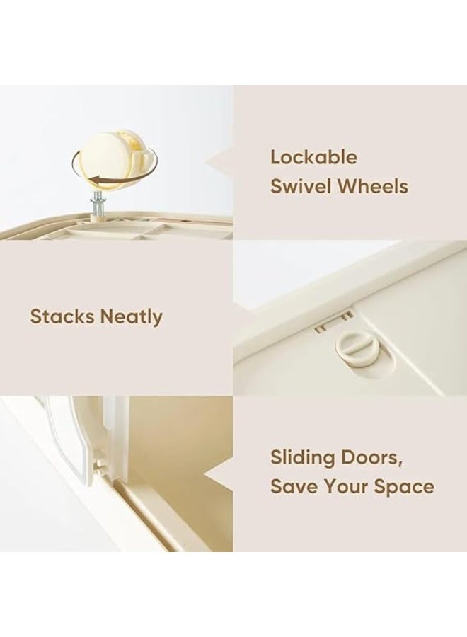 سبيس شوب خزانة تخزين بلاستيكية عصرية بـ 5 طبقات مع أدراج بأبواب مزدوجة وعجلات لون أبيض كريمي مقاس كبير - Image 5